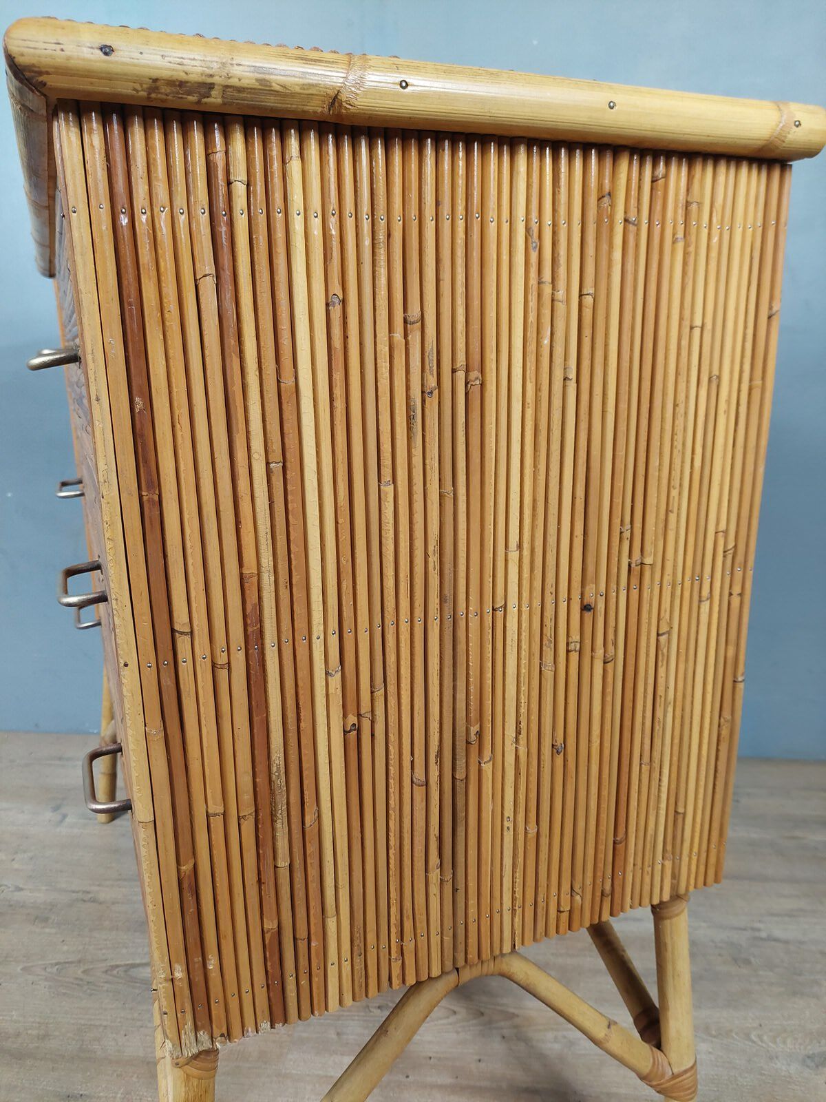 Commode vintage en bambou et rotin