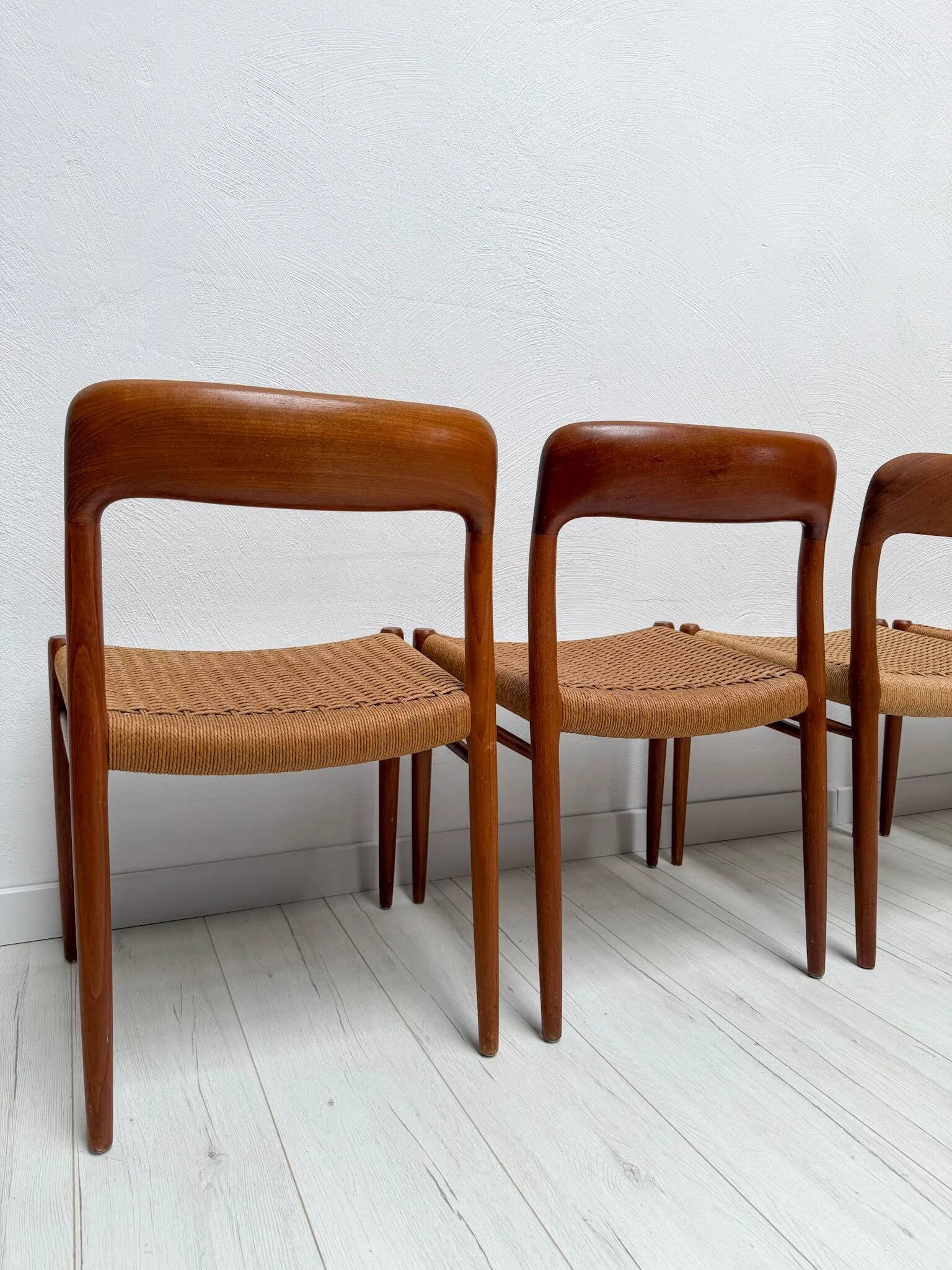 1950s set of 6 vintage Danish teak dining chairs No. 75 by Niels O. Møller