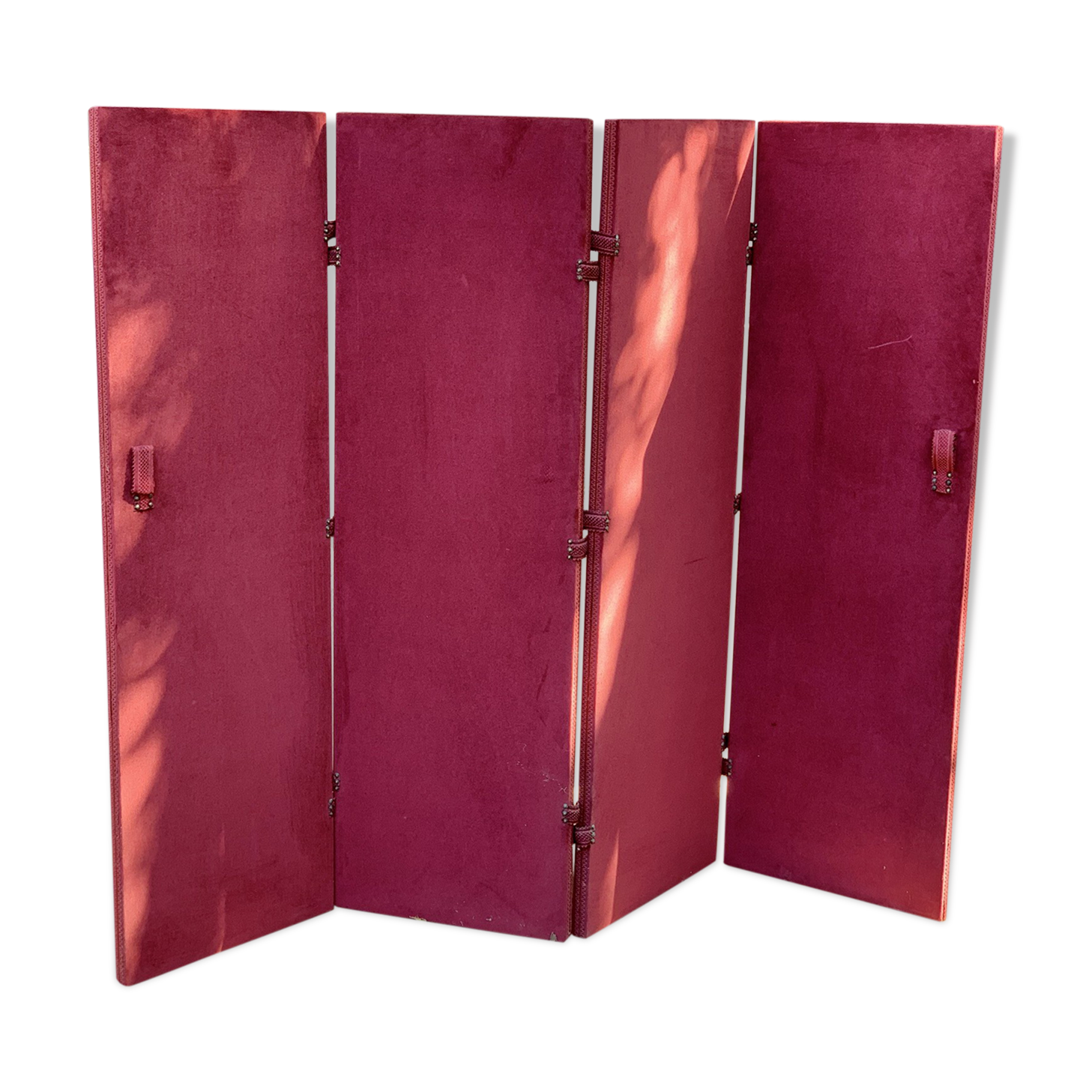 Old wooden screen covered with velvet 4 sheets