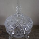 Cut glass sugar bowl on a stand