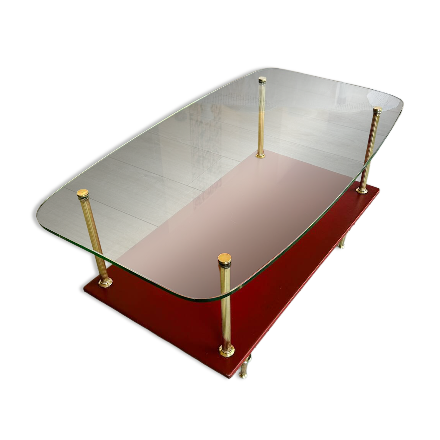 Vintage glass and brass coffee table