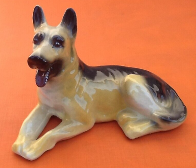 1970s zoomorphic sculpture glazed ceramics german shepherd dog