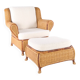Large wicker armchair and its ottoman