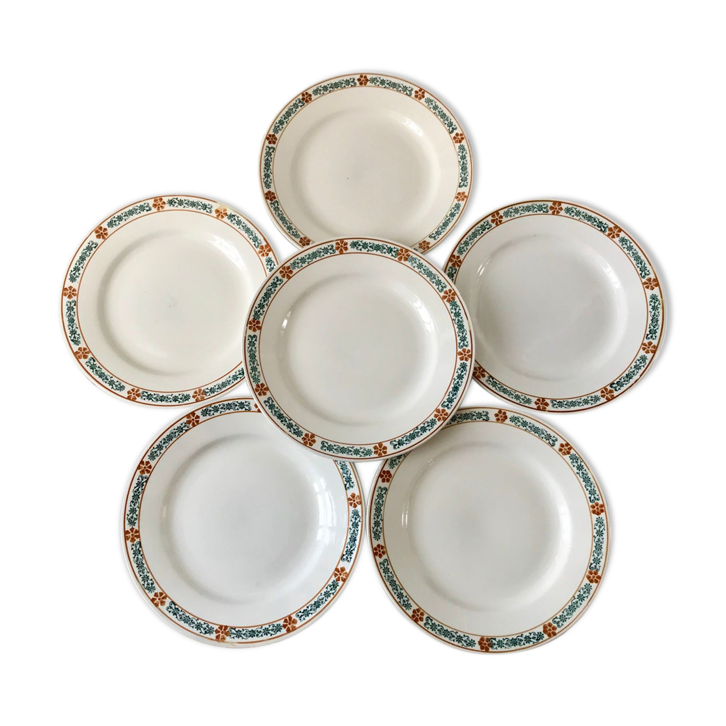 set of 6 flat plates Terre de Fer St Amand model "Molière" XXth