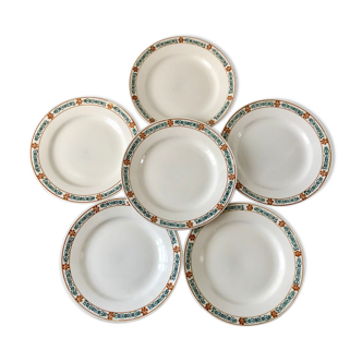 set of 6 flat plates Terre de Fer St Amand model "Molière" XXth