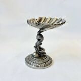 Salière sur pied avec dauphin et coquillage en bronze argenté fin XIXe 1900