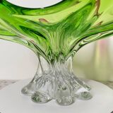 Sunburst shaped Murano centerpiece in lime green & fushsia  - Sommerso