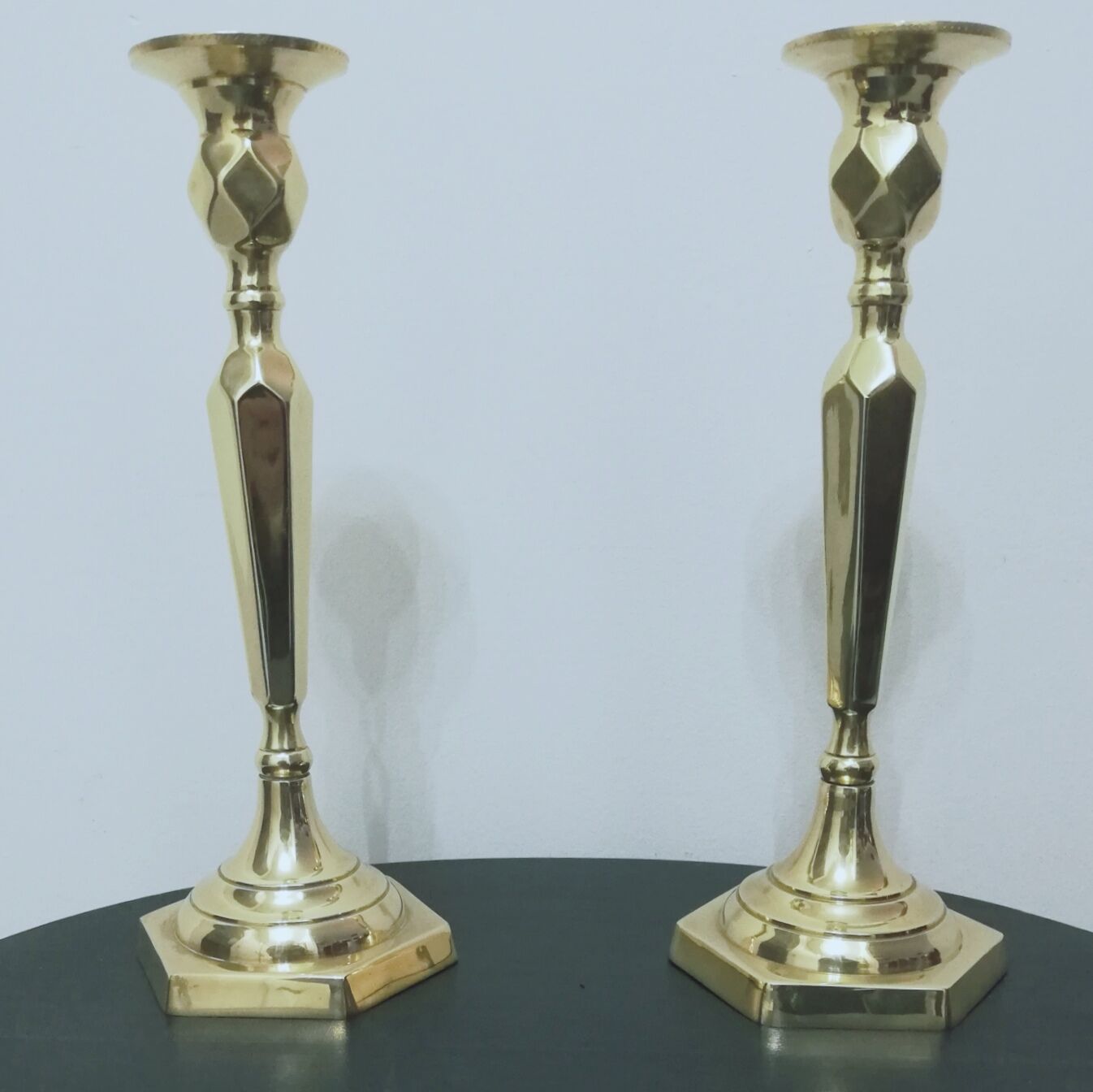 Pair of candle holders in gilded bronze art deco style
