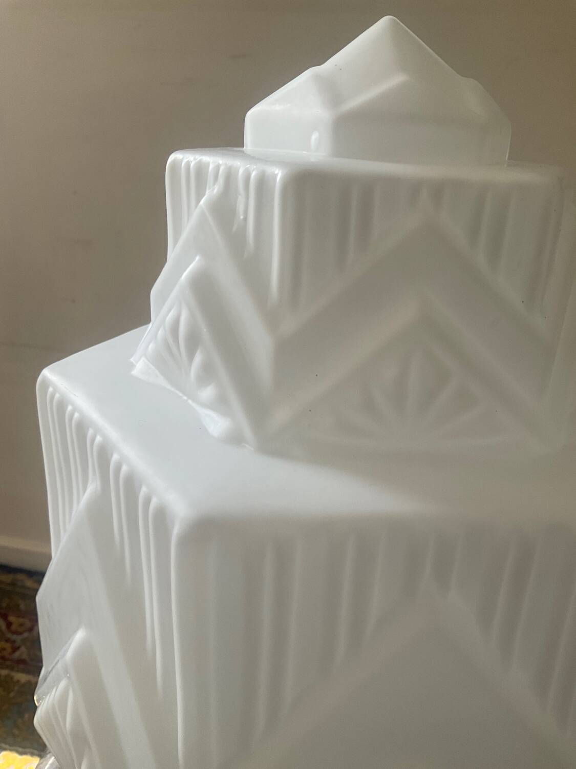 Art Deco Skycrapper ceiling light in opaline glass