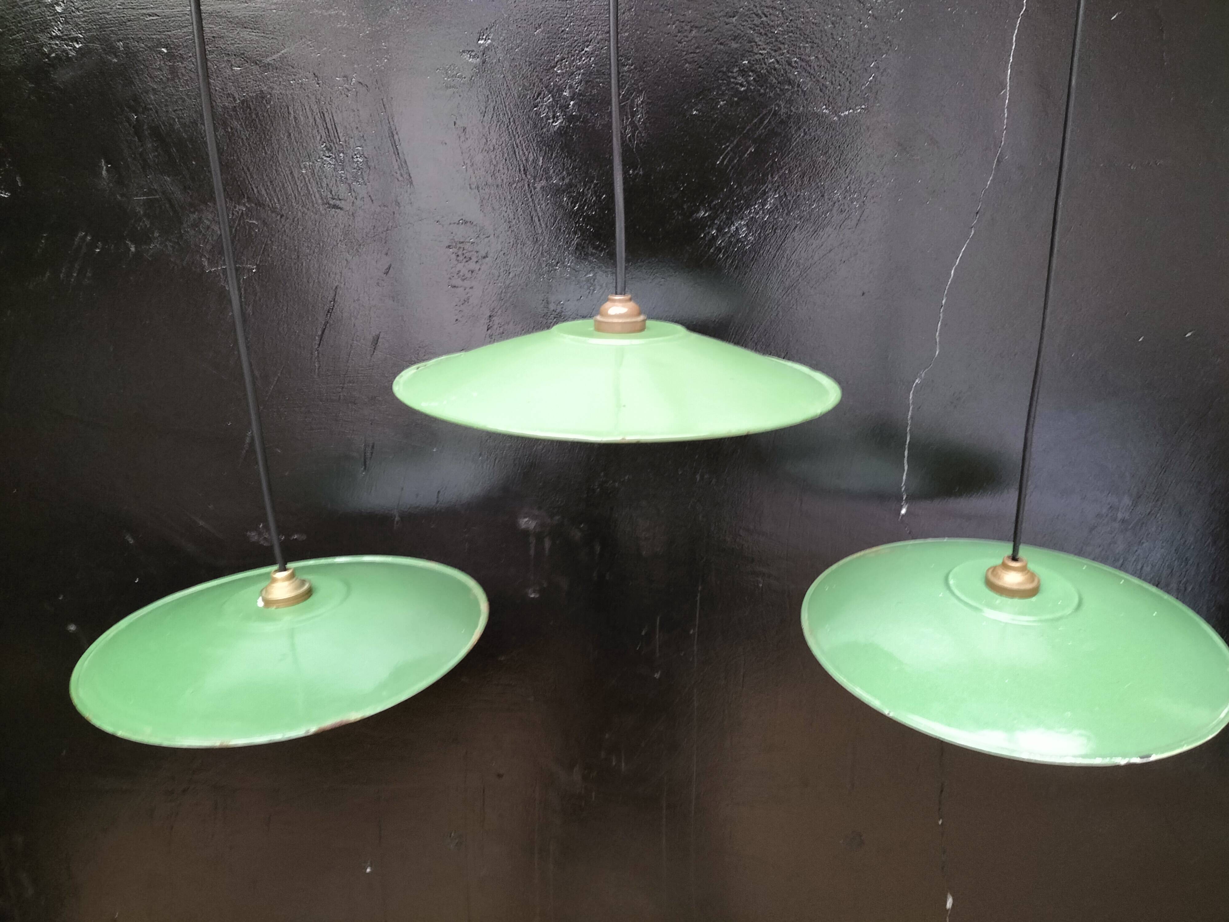 Enameled sheet metal pendant lights