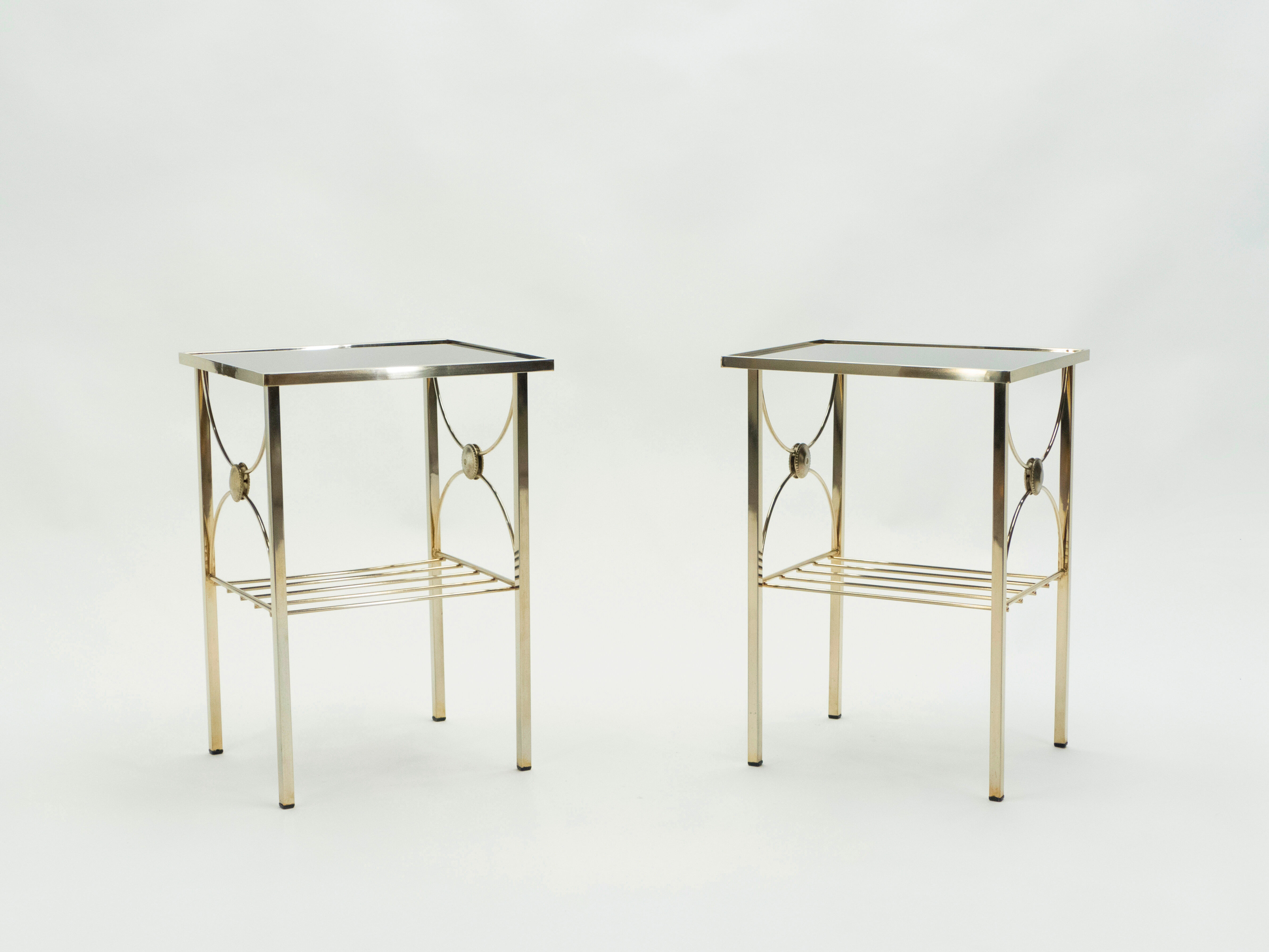 Pair pieces of gold metal glass opalin black 1960s