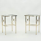 Pair pieces of gold metal glass opalin black 1960s