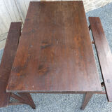 Small farm table and its two benches, vintage