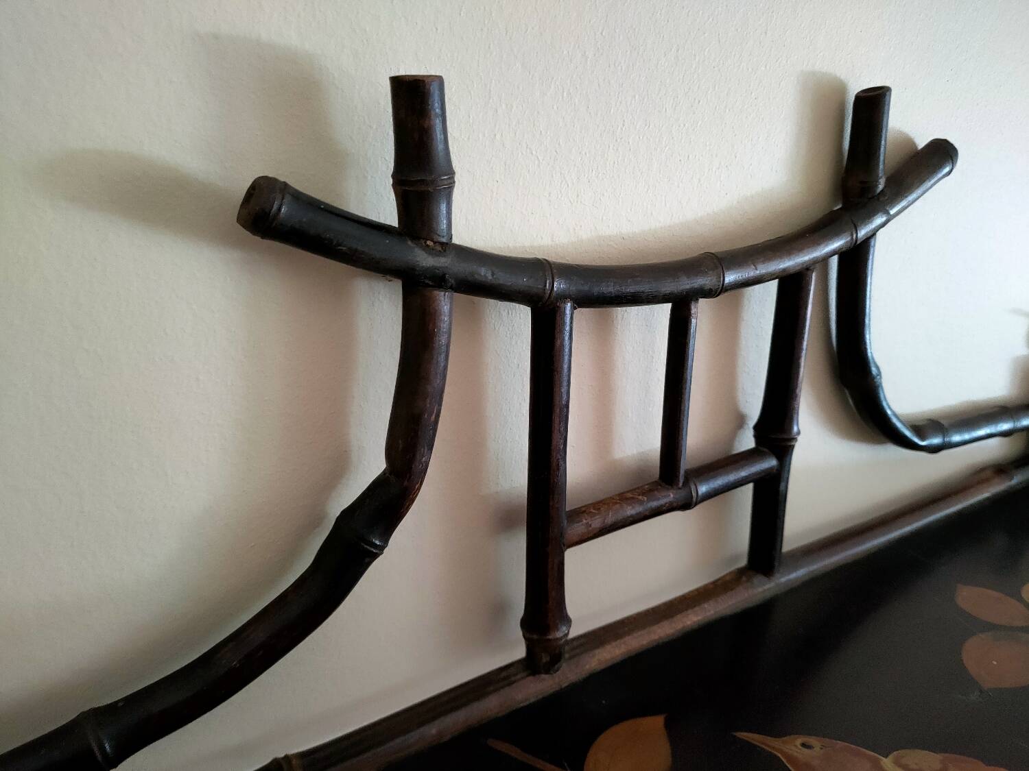 Antique bamboo and lacquer wall shelf