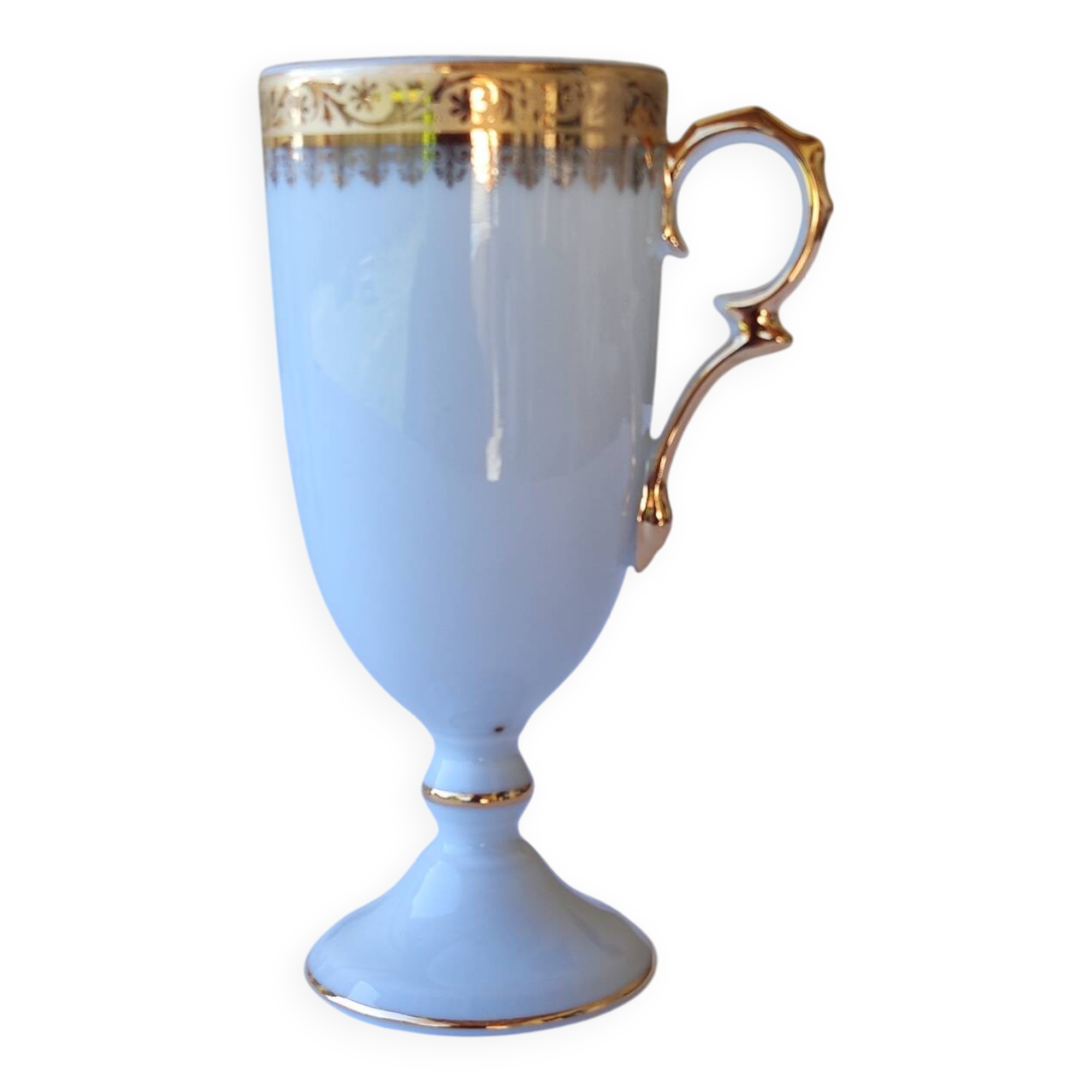 6 tall cups - Empire style - white and gold Limoges porcelain