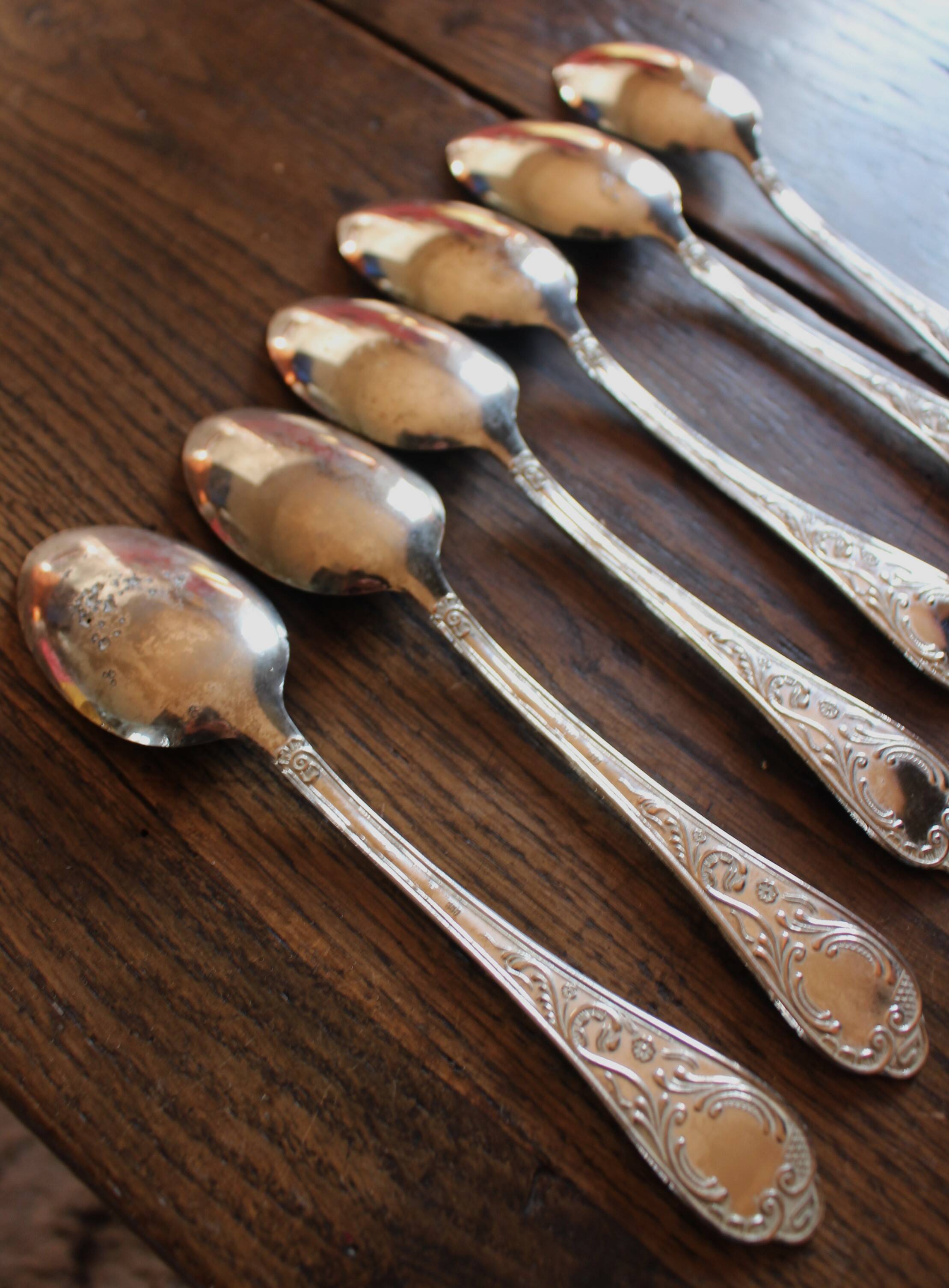 A set of 6 forks + 6 spoons silver metal foliage