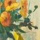Still life with bouquet and fan, painting on canvas.