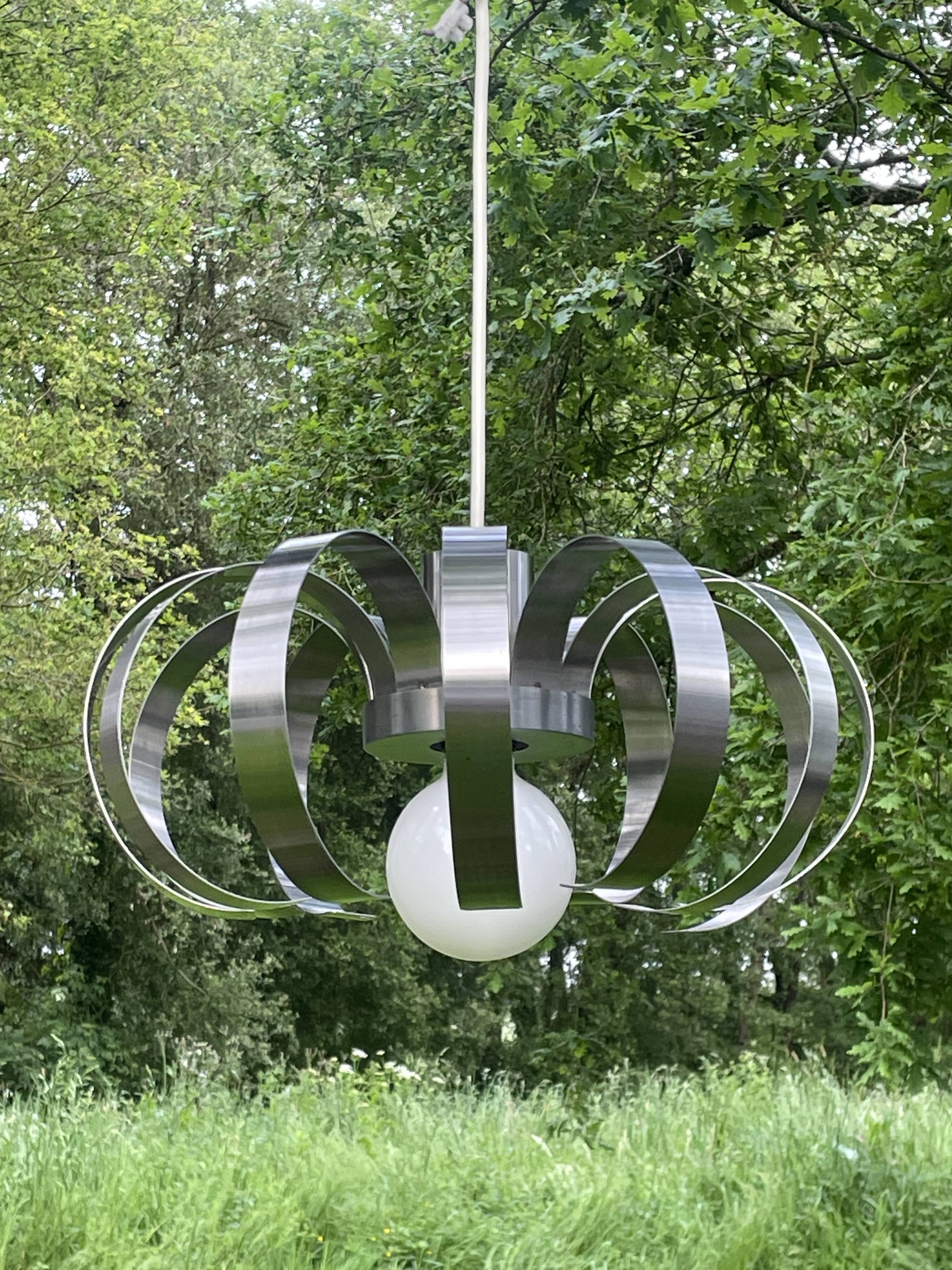 Suspension, chandelier with stainless steel blades from the 70s
