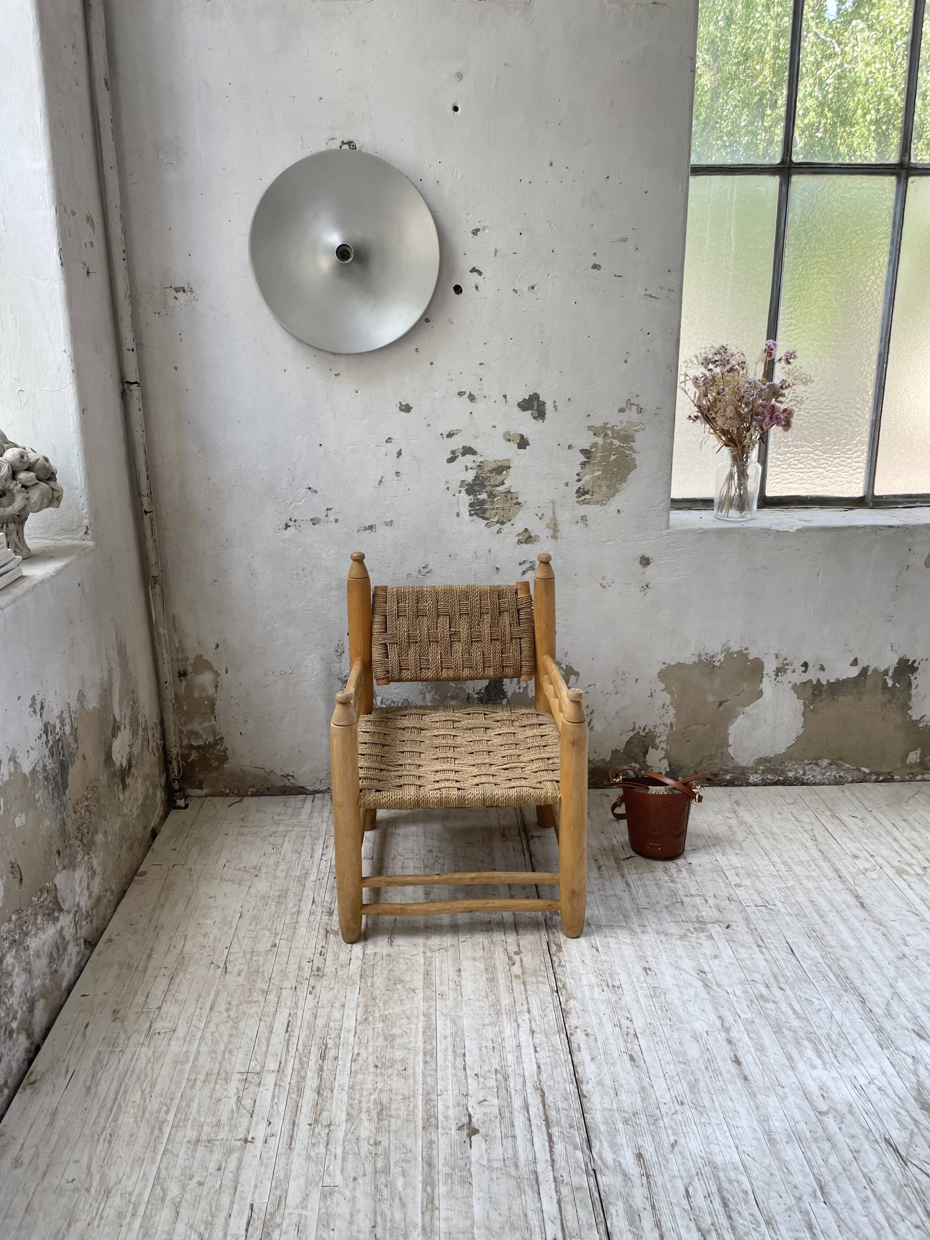 Moroccan wooden and rope armchair
