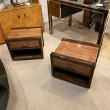 Art Deco Bedside Tables 1980s Zebra Oak Wood Vintage Drawers Lacquered