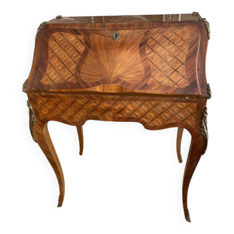 Louis XV style slope desk in rosewood and burr walnut inlaid