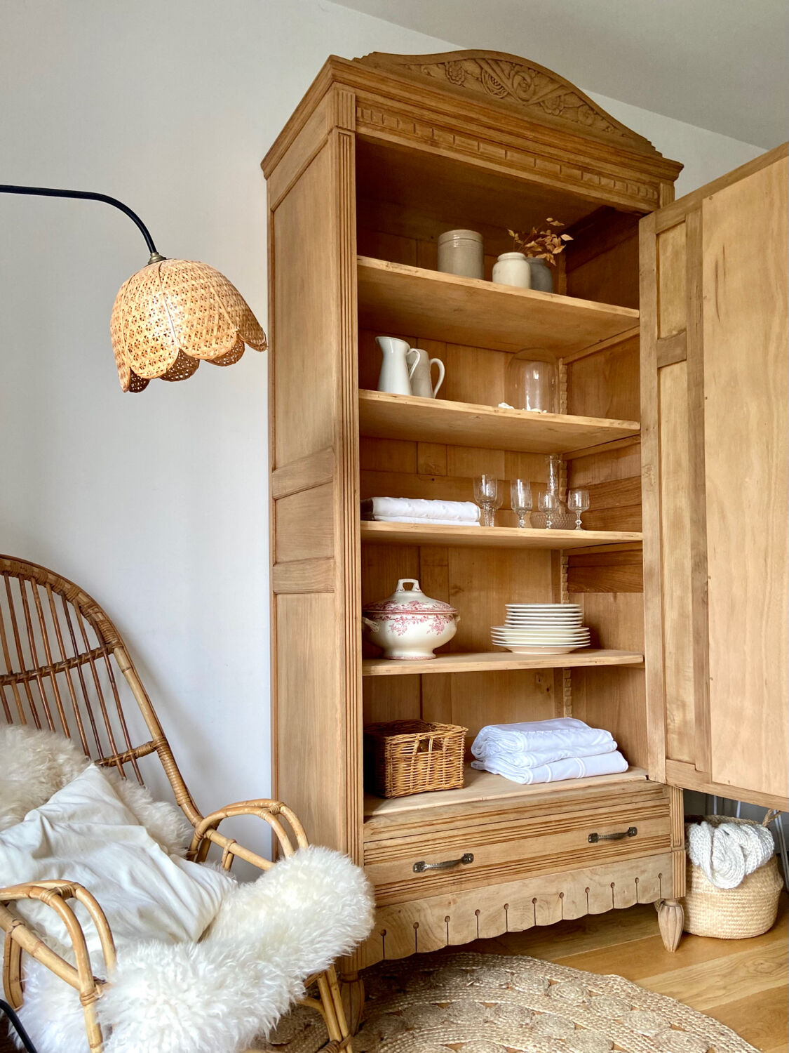 Parisian art deco cabinet 1930 in raw wood