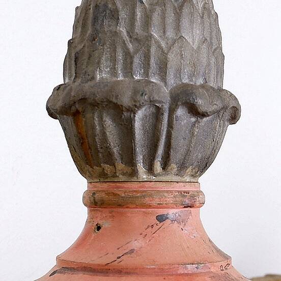 Vintage Decorative Cast Iron Pine Cone on Wooden Base