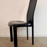 Lot 6 black leather chairs Italian design 80s Cattelan Italia vintage Lara model