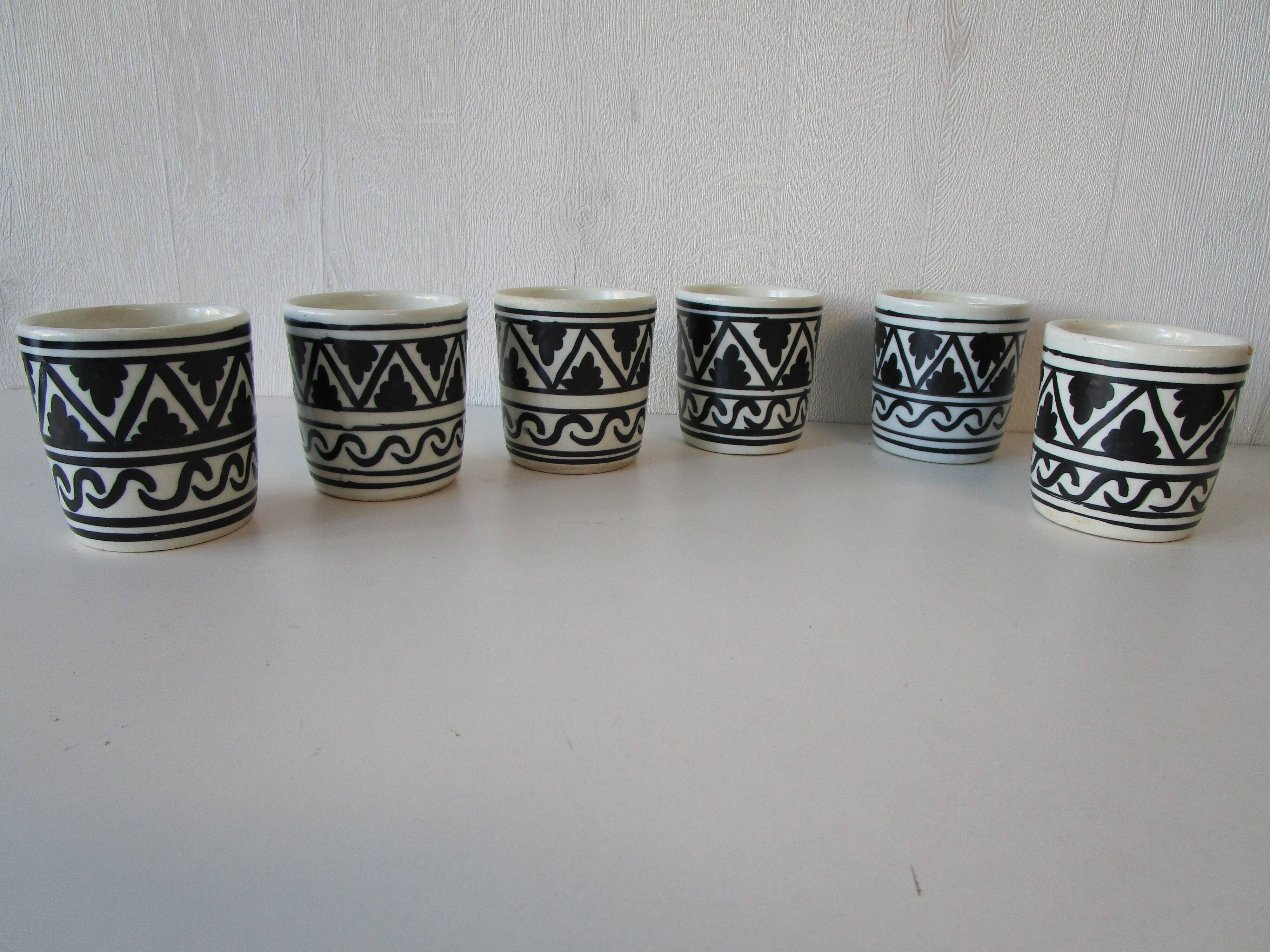 Ceramic tea set Moroccan black white antique