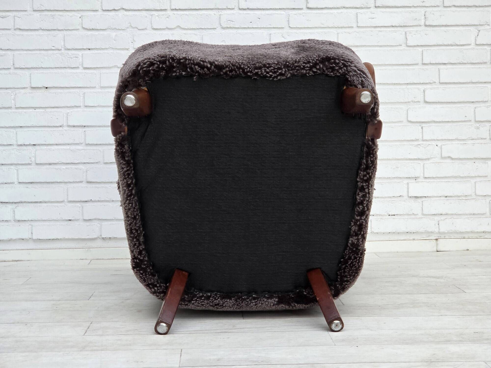 1960s, Danish armchair, reupholstered, genuine sheepskin.