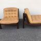 Leather and wood armchairs 70s