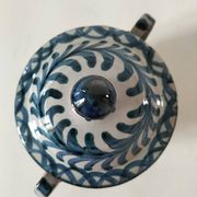 Fajalauza earthenware sugar bowl with handles, Granada, Spain, circa 1970