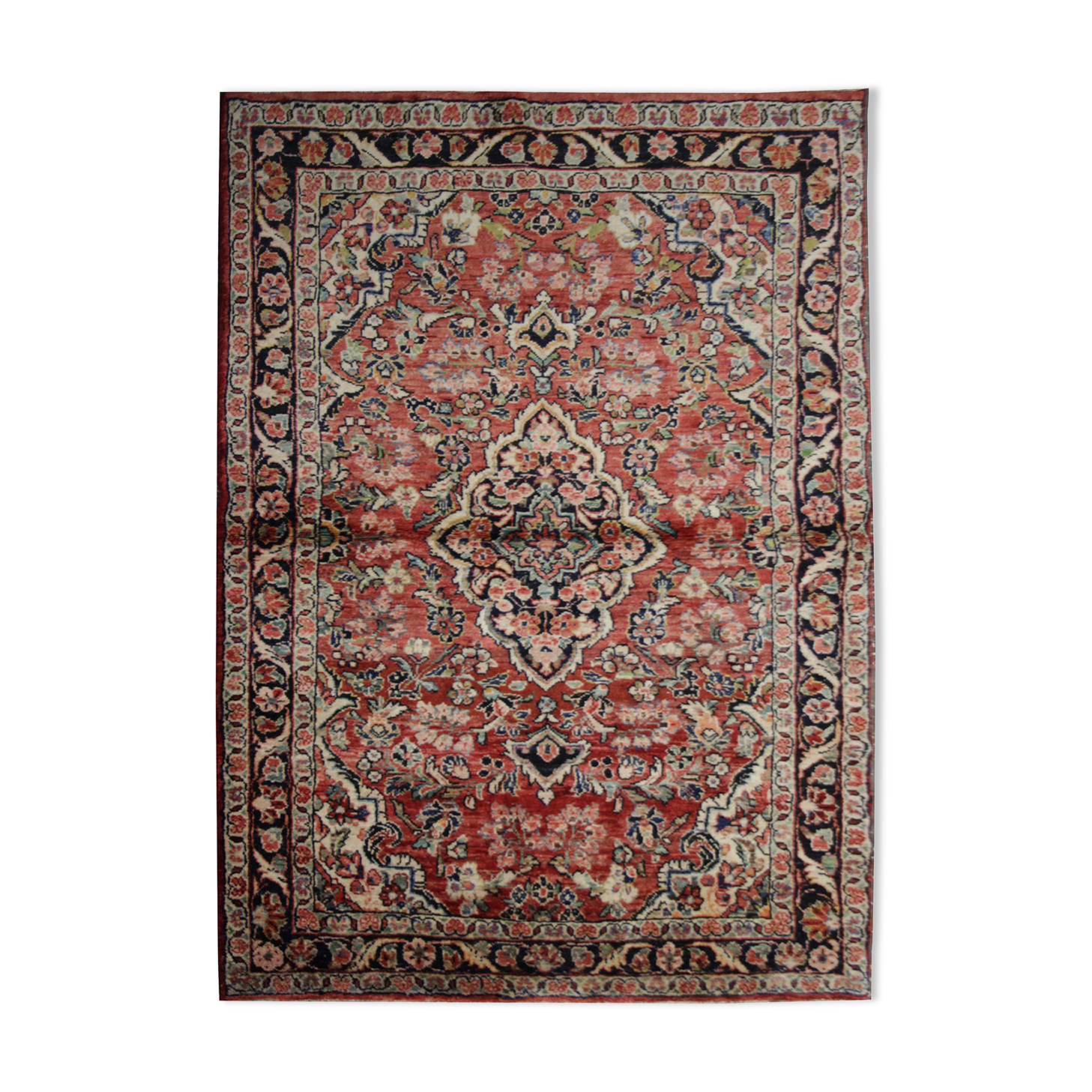 Traditional persian area rug handwoven red wool carpet rug- 130x220cm