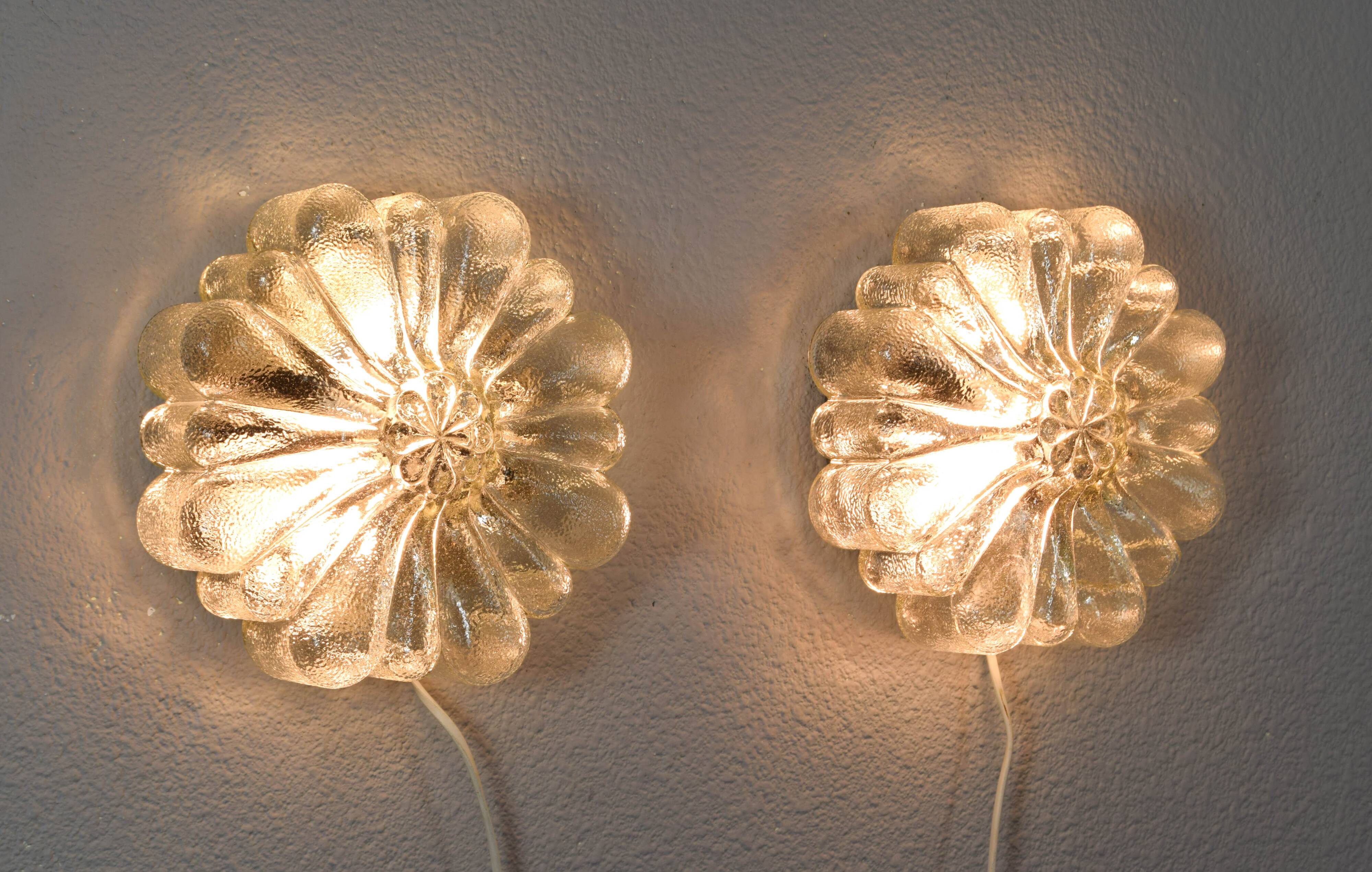 Mid Century Modern Germany Cut Glass Flush Mount Set 60s Bubble Flower Set