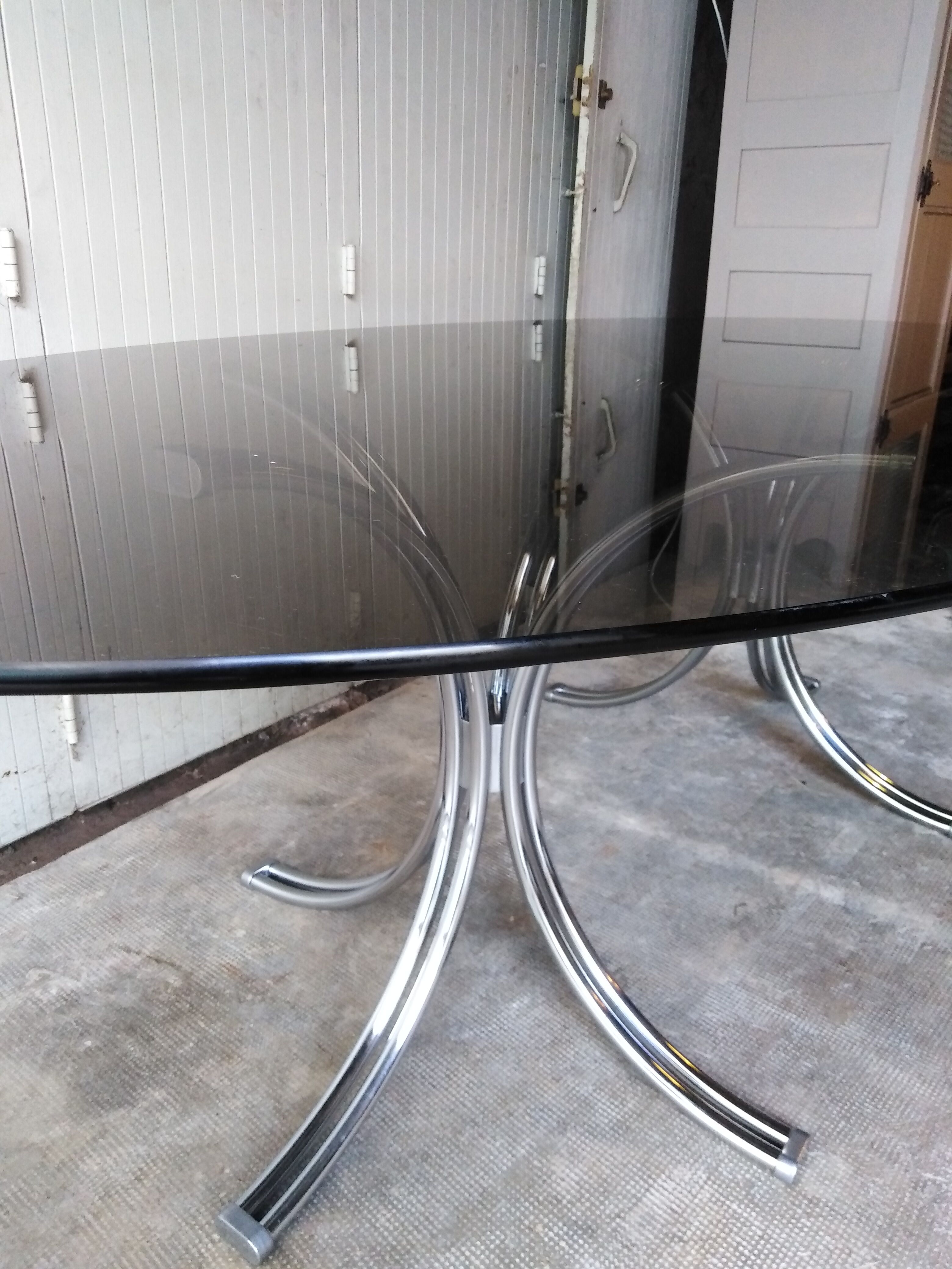 Large table Roche Bobois 1970 glass and chrome 8 pers