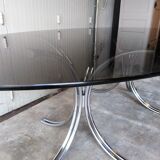Large table Roche Bobois 1970 glass and chrome 8 pers