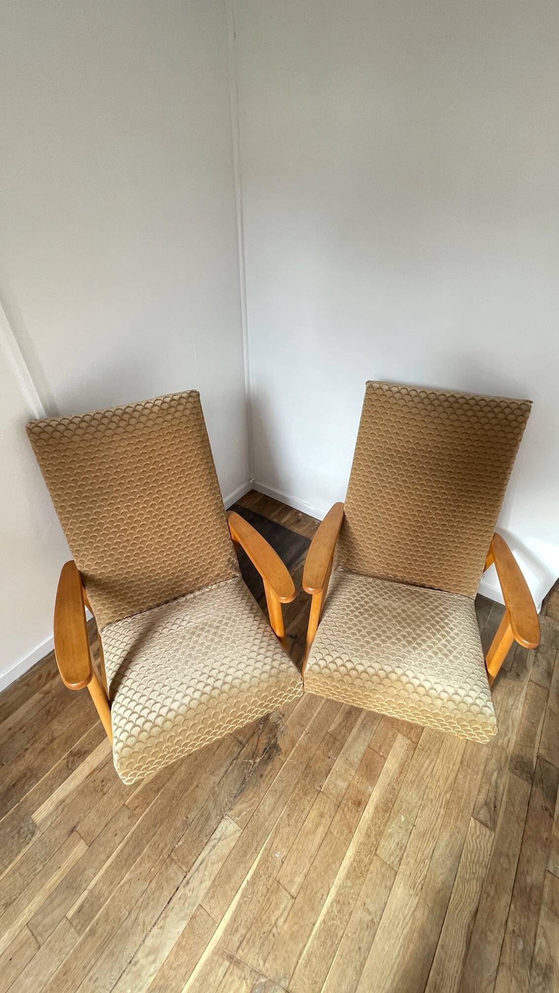Pair of Manucere armchairs with vintage compass legs