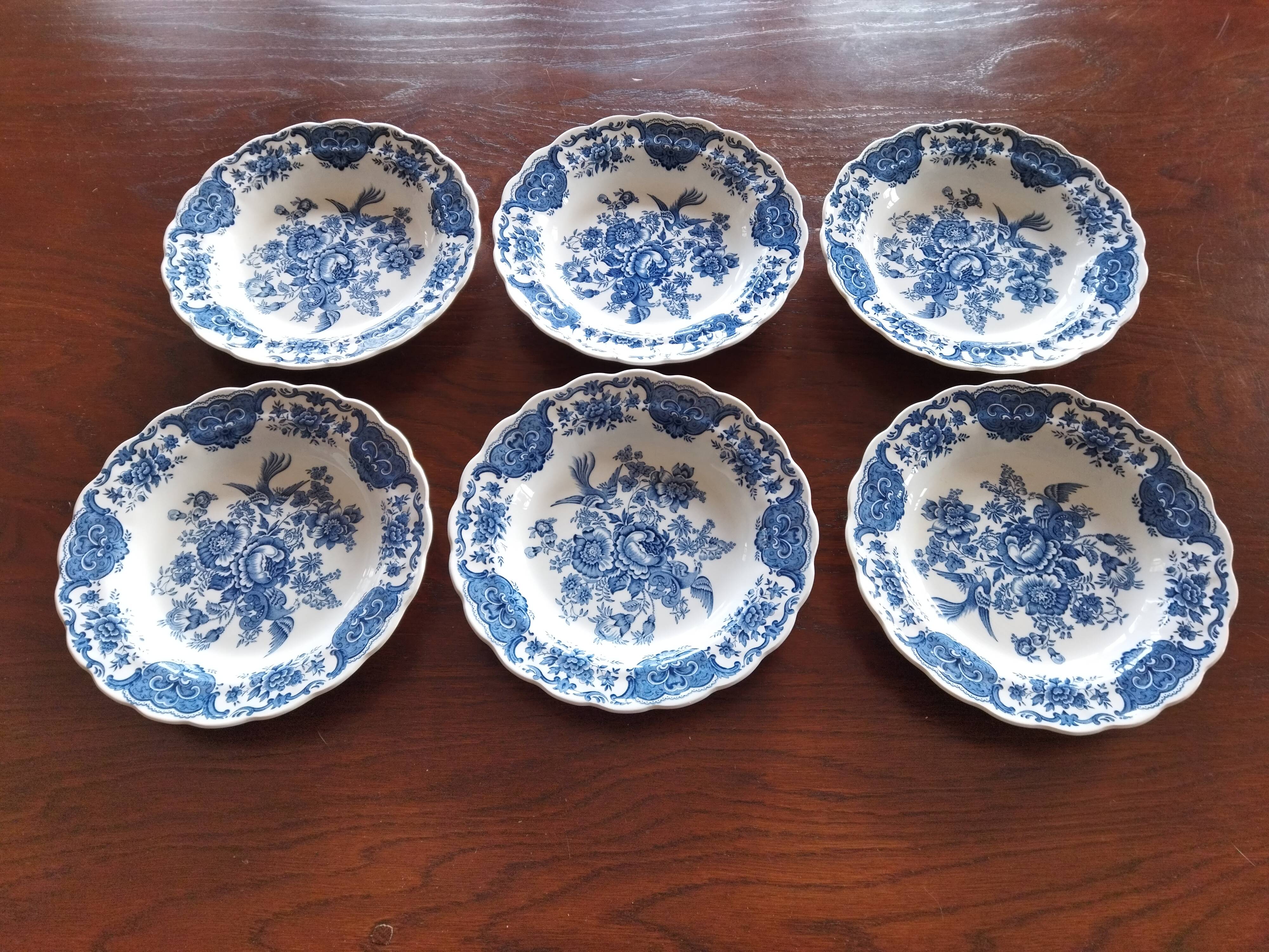 12 assiettes creuses anglaises Ridgway "Windsor" bleu