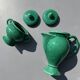 Ceramic glazed green jug and sugar bowl set, Vallauris