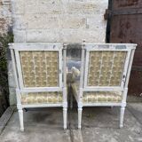 Pair of chairs shepherdesses Louis XVI patinated wood