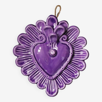 Decorative purple ceramic heart - large model