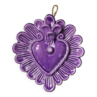 Coeur décoratif en céramique violet - grand modèle