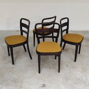 Lot de 4 chaises Thonet art déco 1930 , bouclette Jaune moutarde