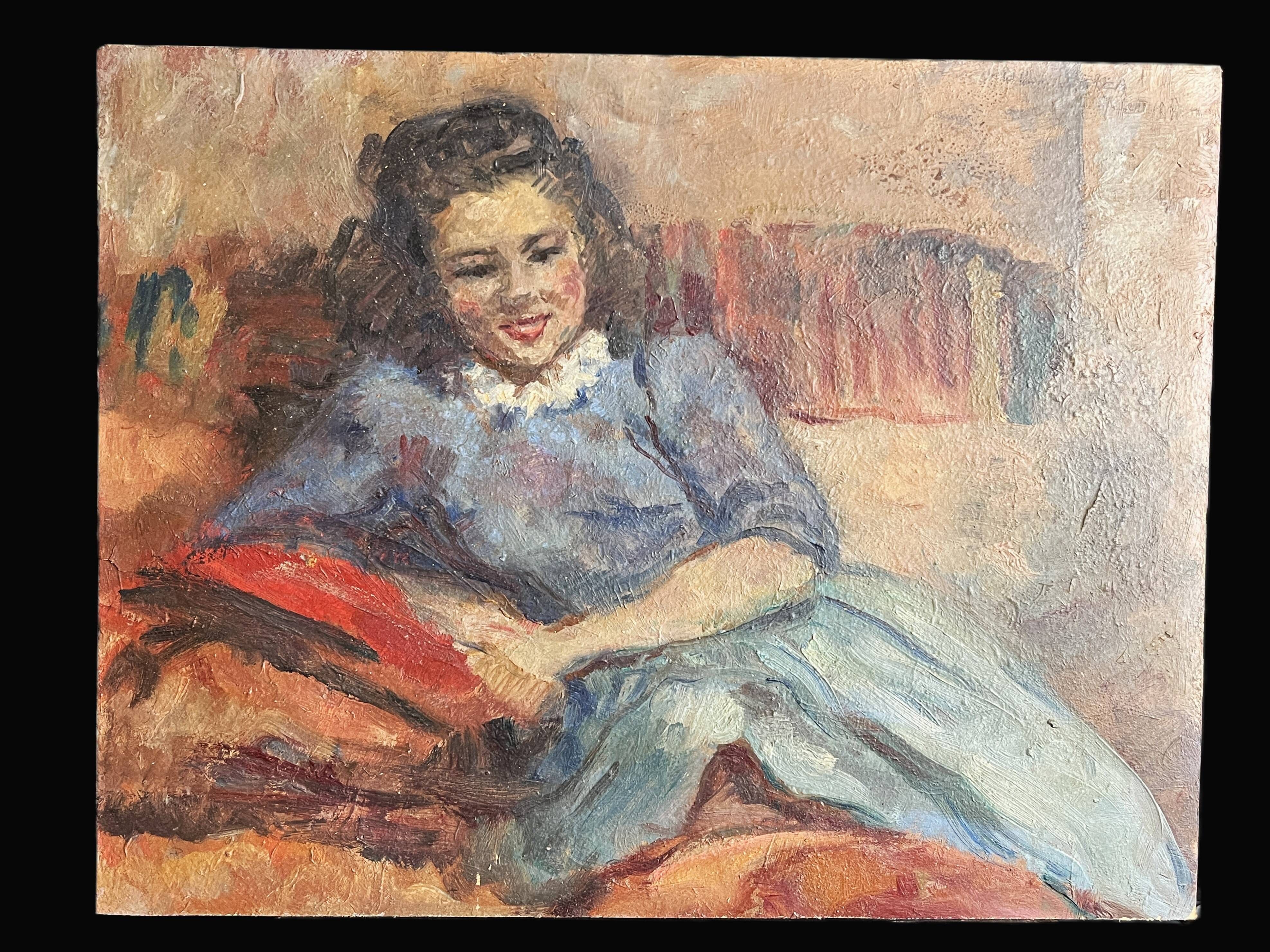 HSP portrait of a young woman seated, signed Lilly Véréa 20th century.