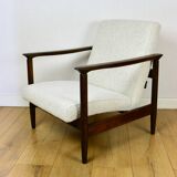 Fauteuil GFM-142, design Edmund Homa des années 70, boucle blanc ivoire - 2 pièces disponibles - bois foncé