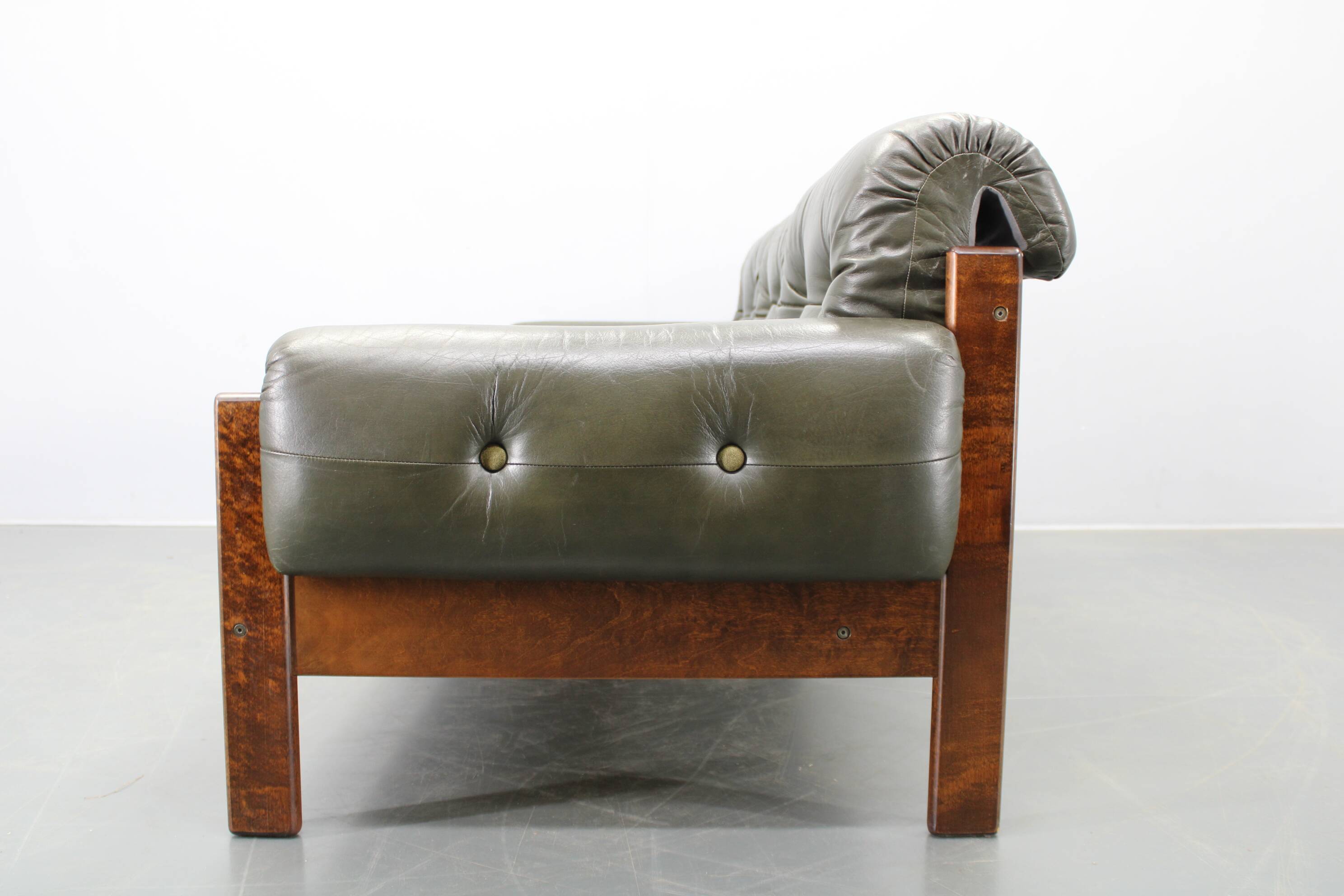 Mid-century Czechoslovak green leather sofa, 1970s