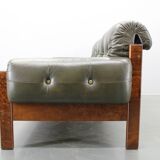 Mid-century Czechoslovak green leather sofa, 1970s
