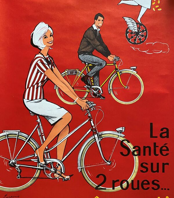 Affiche originale ''La santé sur 2 roues'' vélo bicyclette 40x60cm 60's