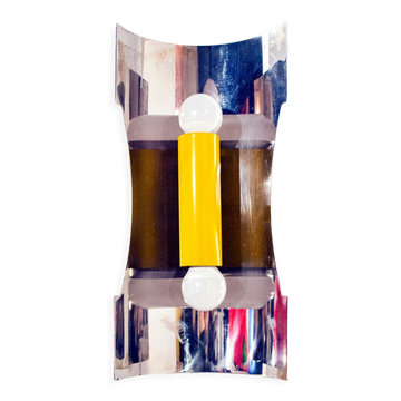 Space age wall lamp two lights yellow steel and lacquered metal ITalia 60s