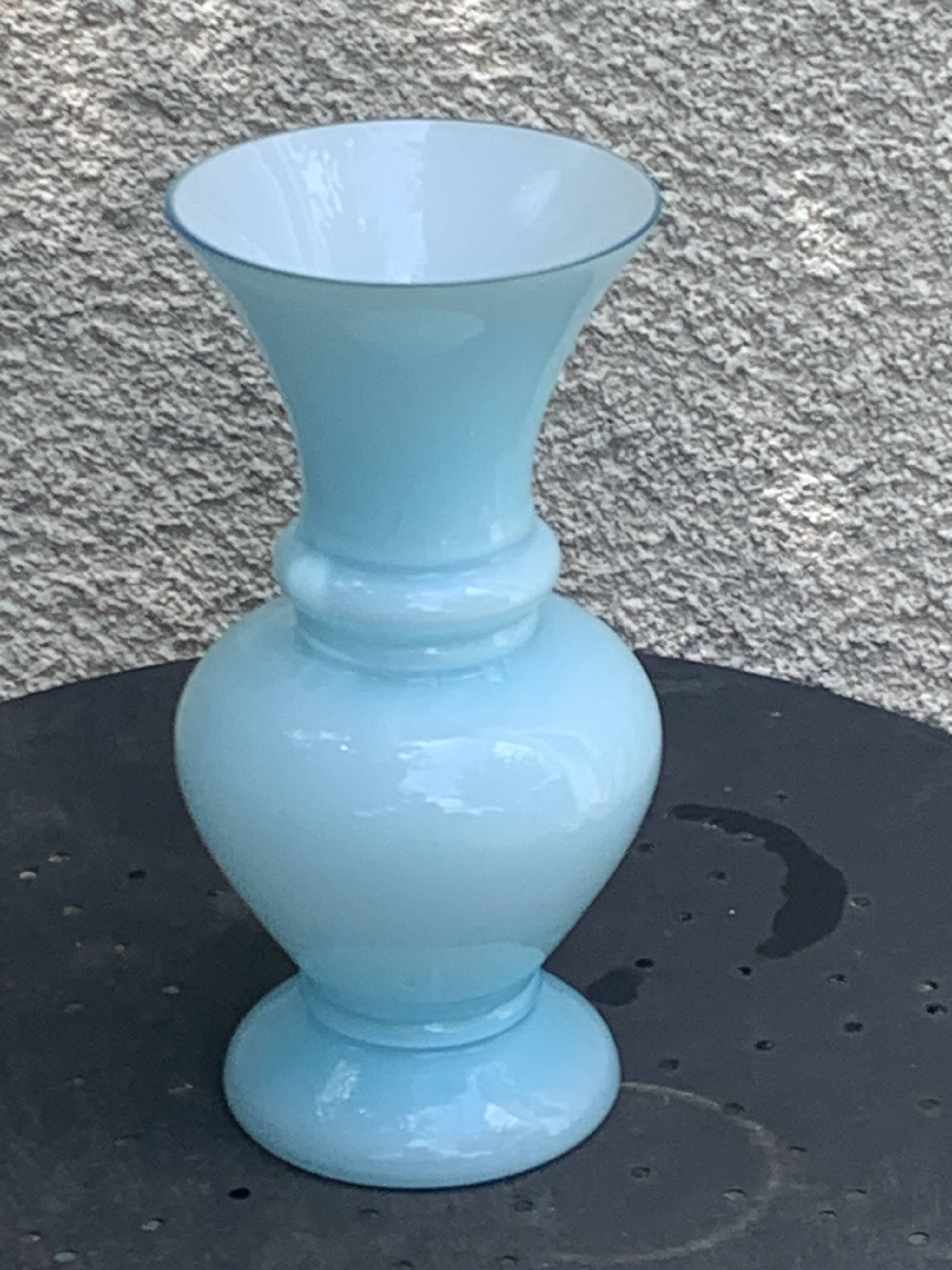 Large vintage pastel blue opaline vase